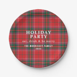 Plato De Papel Plaid Navideño Rojo Verde Fiesta