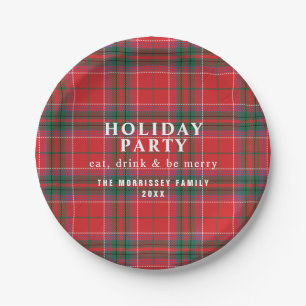 Plato De Papel Plaid Navideño Rojo Verde Fiesta