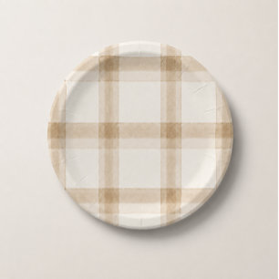 Plato De Papel Plaid Neutro Elegante