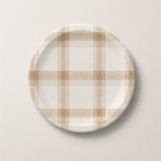 Plato De Papel Plaid Neutro Elegante (Subido por el creador)