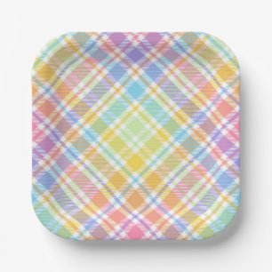 Plato De Papel Plaid Pastel 
