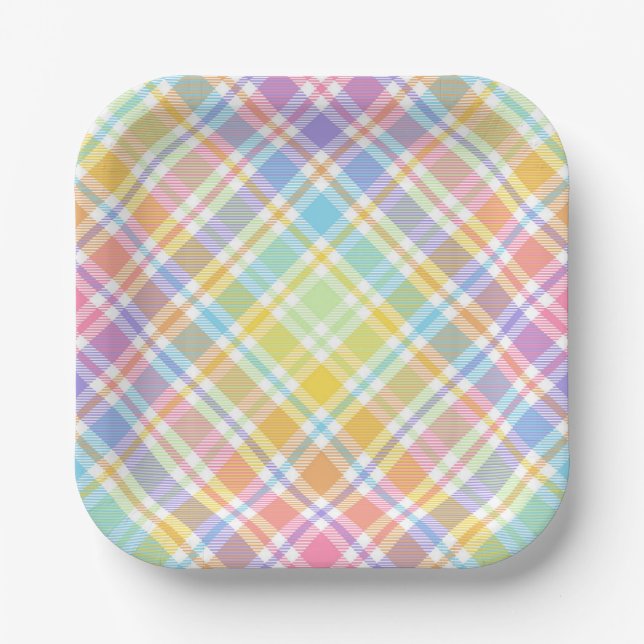 Plato De Papel Plaid Pastel  (Anverso)