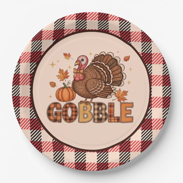 Plato De Papel Plaid & Whimsy – Festive Thanksgiving Turkey (Anverso)