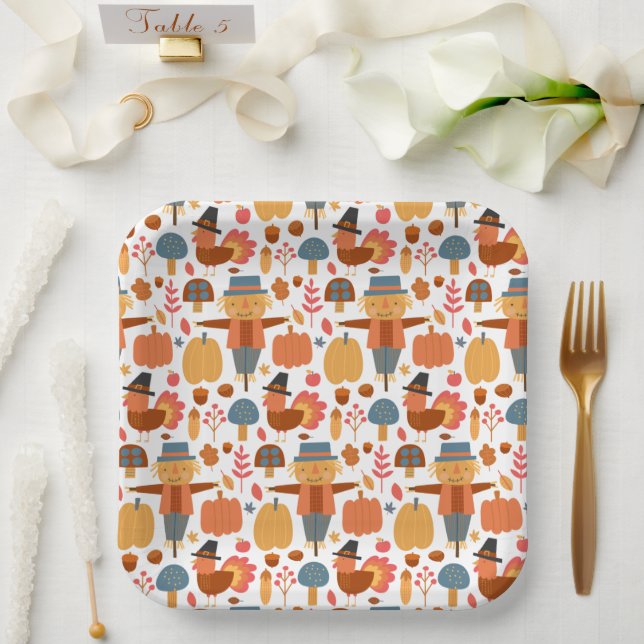 Plato De Papel Plan de Acción de Gracias de Turquía y Scarecrow (Boda)