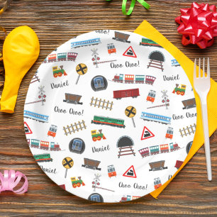 Plato De Papel Plan de trenes Niño Nombre Choo Choo Niños Cumplea