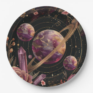 Plato De Papel Planeta con anillo de cristal cósmico Arte de fant