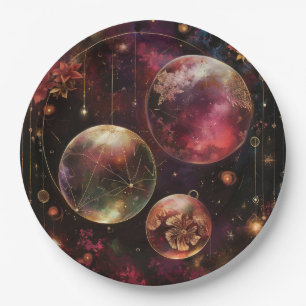 Plato De Papel Planeta Galaxia Floral Cósmica Cristal Púrpura