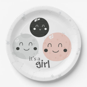 Plato De Papel Planeta rosado lindo de Kawaii es un chica Baby