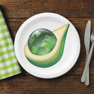 Plato De Papel Planeta sustentable del globo de aguacate de la Ti