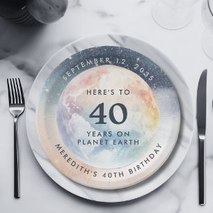 Plato De Papel Planeta Tierra Cielo Celeste 40 cumpleaños