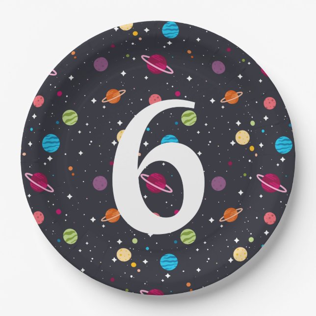 Plato De Papel planetas de fiesta de cumpleaños y estrellas (Anverso)