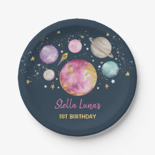 Plato De Papel Planetas de galaxia espacial Moon Stars Marina Oro
