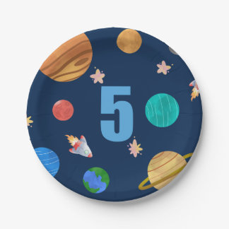Plato De Papel Planetas de sistema solar de quinto cumpleaños