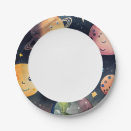Plato De Papel Planetas del Espacio Exterior Azul