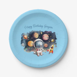 Plato De Papel Planetas del espacio exterior Cumpleaños Azul