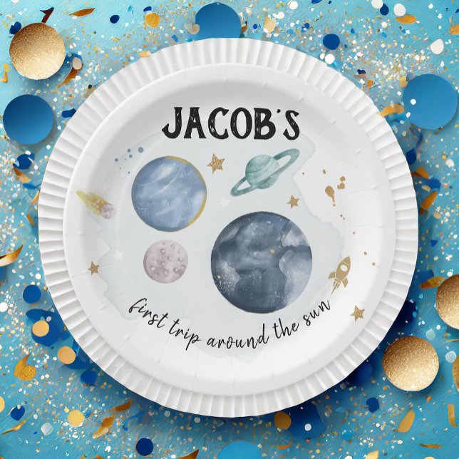 Plato De Papel Planetas del espacio exterior Galaxy Gold Blue Boy (Subido por el creador)
