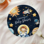 Plato De Papel Planetas del espacio exterior Rocket Navy Baby Sho<br><div class="desc">Ponga la mesa para una celebración celestial con nuestras placas de papel de la Marina de la Marina de la Zona Espacial de Baby Shower! Estos platos decorativos y robustos son perfectos para servir tentempiés, comidas o postres en la ducha de bebé, mientras que la limpieza es sencilla y sin...</div>