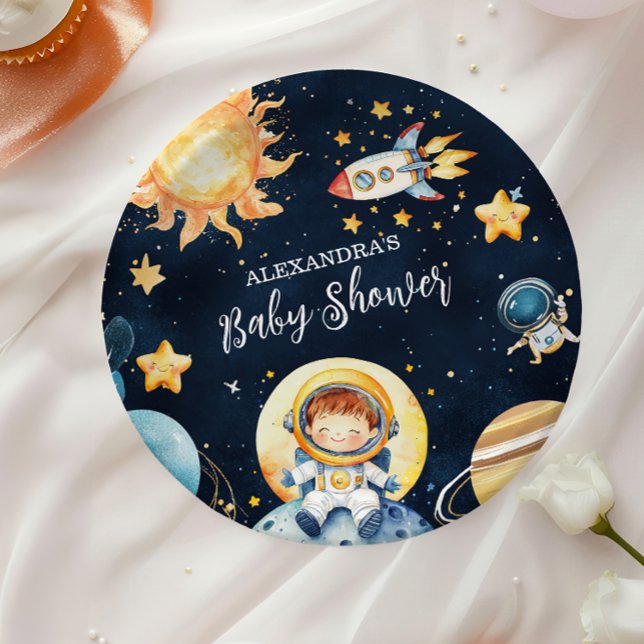 Plato De Papel Planetas del espacio exterior Rocket Navy Baby Sho (Subido por el creador)