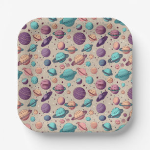 Plato De Papel Planetas Pastel