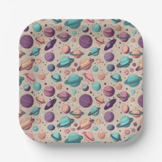 Plato De Papel Planetas Pastel