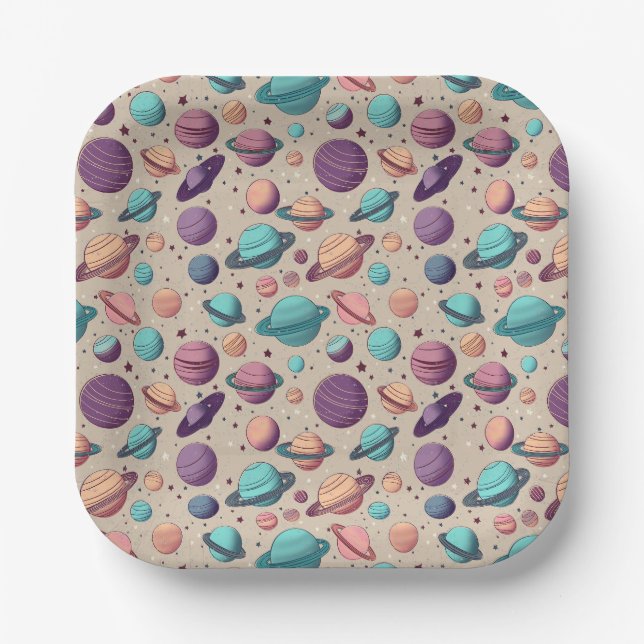 Plato De Papel Planetas Pastel (Anverso)