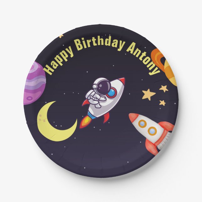 Plato De Papel Planetas ultraespaciales Blue (Anverso)