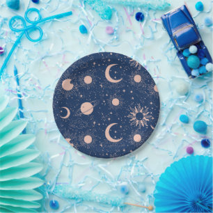 Plato De Papel Planetas y patrones de estrellas