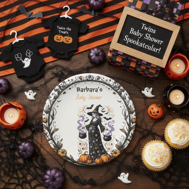 Plato De Papel Planta Baby Shower de mellizos de Halloween - Bruj (Subido por el creador)