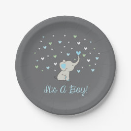 Plato De Papel Planta de Baby Shower para elefantes, es una placa