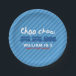 Plato De Papel Planta de fiesta de cumpleaños del tren<br><div class="desc">Diseñado para coordinar con la colección de fiestas de cumpleaños del tren Lea Delaveris Design,  este plato combina perfectamente con la celebración de su pequeño tema de café.</div>