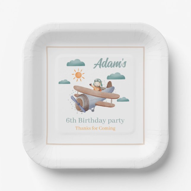 Plato De Papel Planta de papel de avión 6ª fiesta de cumpleaños (Anverso)