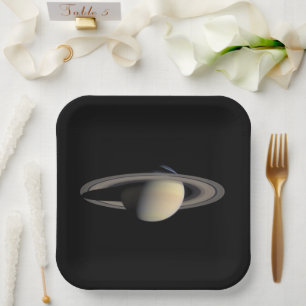 Plato De Papel Planta gigante de gas Saturno iluminado por Cassin