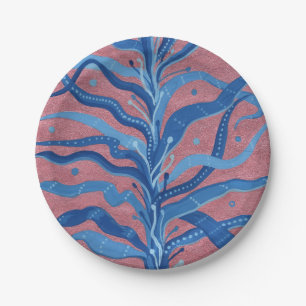 Plato De Papel Planta submarina Algas azules Abstract Floral