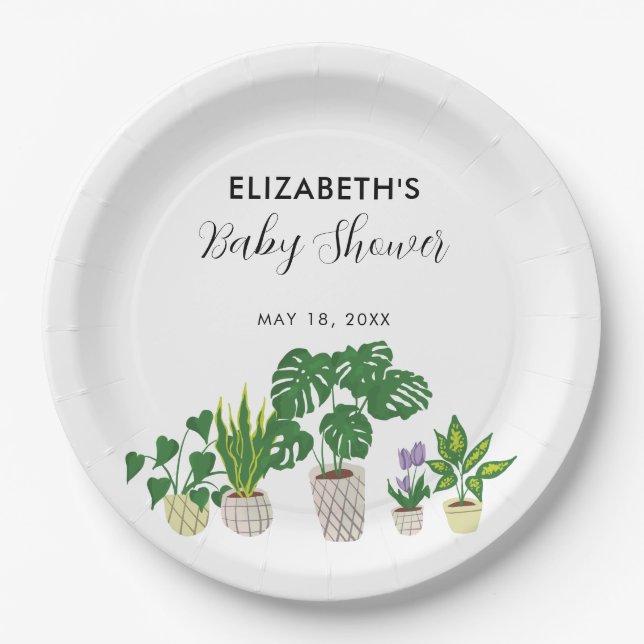 Plato De Papel Plantas potentes Baby Shower Bloom Greenery Botáni (Anverso)