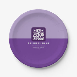 Plato De Papel Plantilla de código QR moderno editable   Púrpura