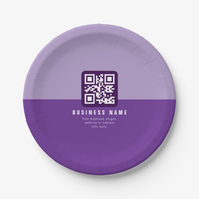 Plato De Papel Plantilla de código QR moderno editable | Púrpura (Anverso)