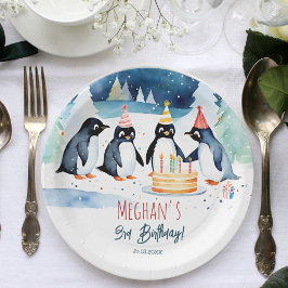 Plato De Papel Plantilla de cumpleaños del Ártico pingüino