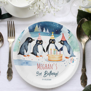 Plato De Papel Plantilla de cumpleaños del Ártico pingüino