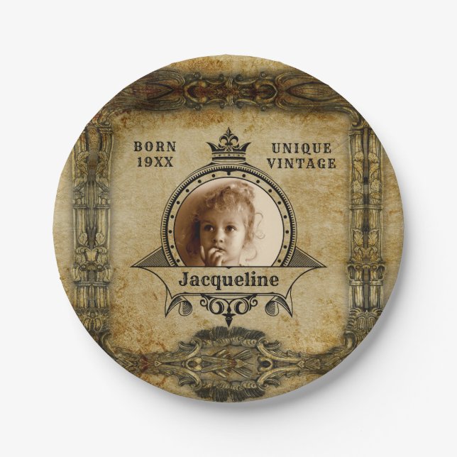 Plato De Papel Plantilla de fotografía de cumpleaños personalizad (Anverso)