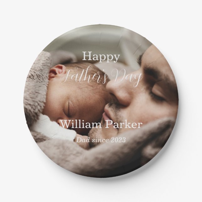 Plato De Papel Plantilla de fotos del día del padre feliz (Anverso)