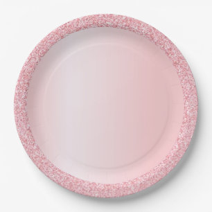 Plato De Papel Plantilla de moda en blanco con brillo de oro rosa