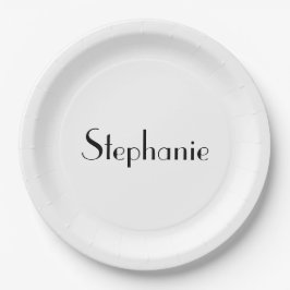 Plato De Papel Plantilla de monograma Personalizado blanco negro