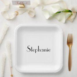 Plato De Papel Plantilla de monograma Personalizado blanco negro
