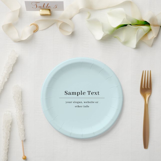 Plato De Papel Plantilla de texto simple y elegante | Azul Claro (Boda)