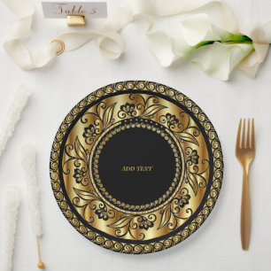 Plato De Papel PLANTILLA elegante en negro y oro