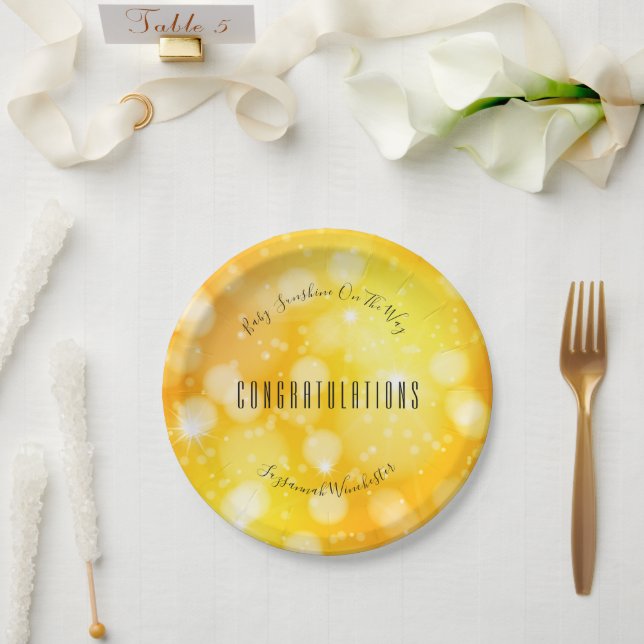 Plato De Papel Plantilla neutra de Naranja amarillo Baby Shower (Boda)