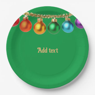 Plato De Papel Plantilla Ornamental Verde de los navidades