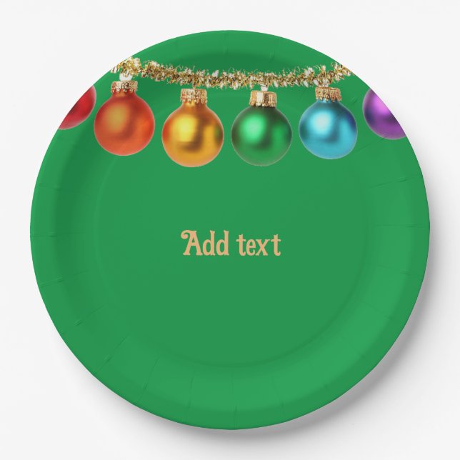 Plato De Papel Plantilla Ornamental Verde de los navidades (Anverso)