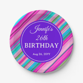 Plato De Papel Plantilla personalizada de cumpleaños con rayas de