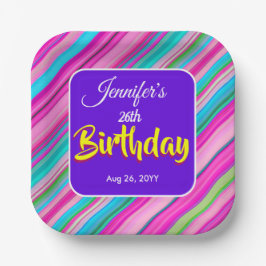 Plato De Papel Plantilla personalizada de cumpleaños con rayas de